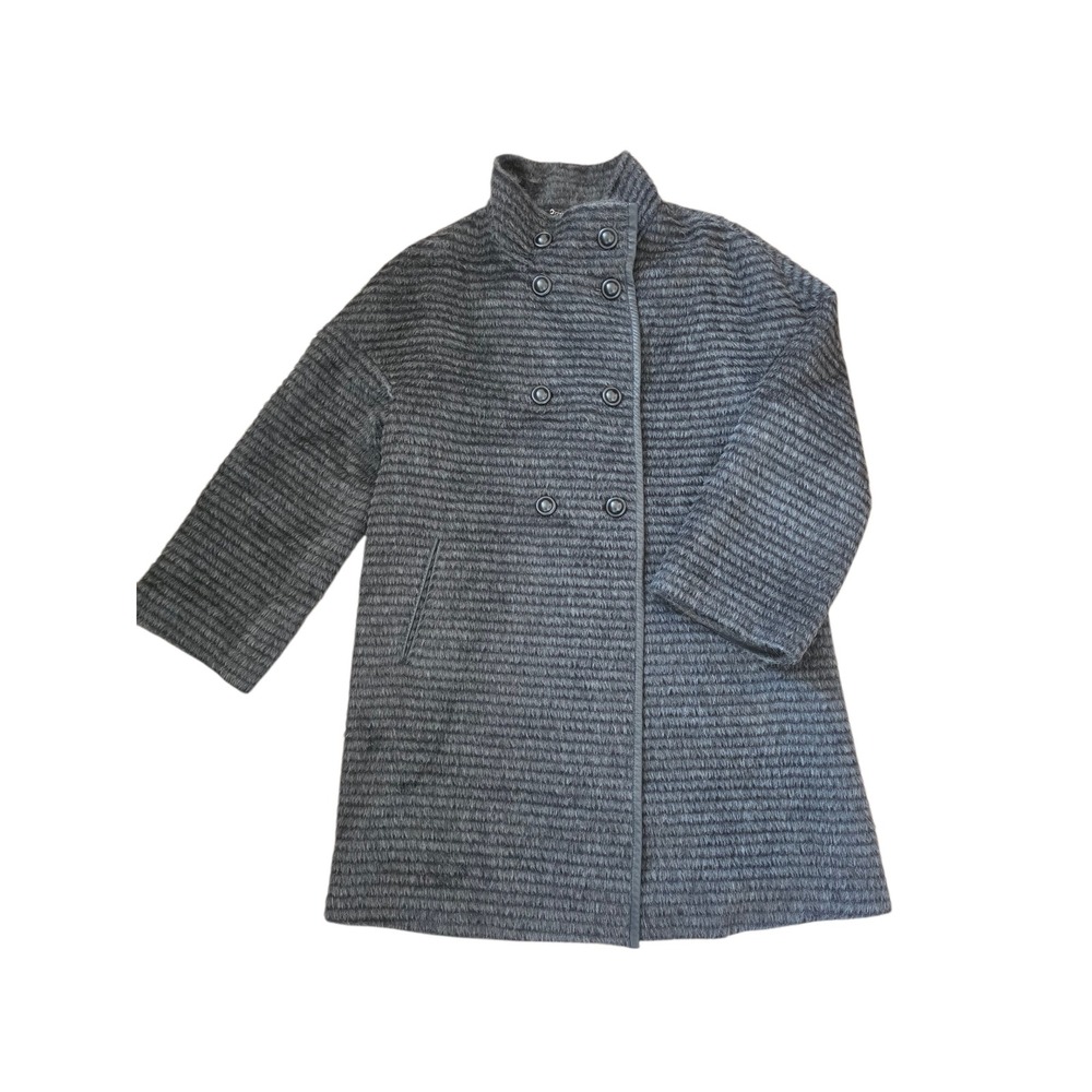George Simonton Studio Alpaca Wool Goat Leather Dark Gray A-Line Coat Sz L READ